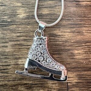 Silver Ice Skate Enamel and Rhinestones Pendant Necklace